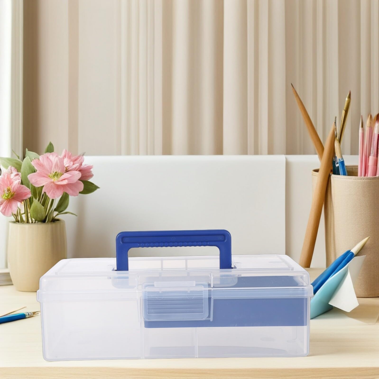 GARVALON Scatola Portaoggetti in Plastica Trasparente con Divisori Regolabili Contenitore per Lavori Artigianali e Cucito Organizer Leggero con Coperchio per Uso Domestico e Viaggi