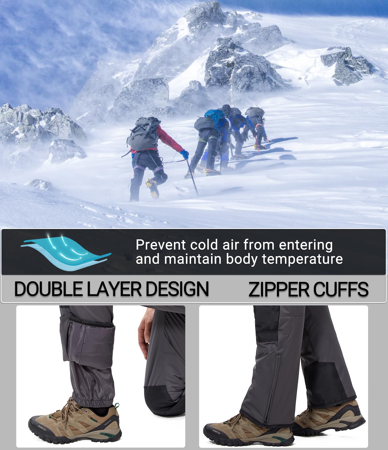 Pantalones Nieve Esquí Hombre Invernal Pantalón Softshell Calor Pantalones de Trabajo Largos Prueba Viento Impermeable Mono Outdoor Pantalón Funcional MSHXK8114M-Grey-L