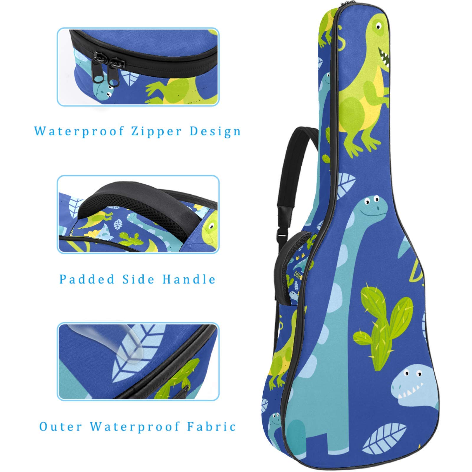 Gitarrentasche mit Reißverschluss, wasserdicht, weich, für Bassgitarre, Akustik- und klassische Folk-Gitarre, süßer Dinosaurier