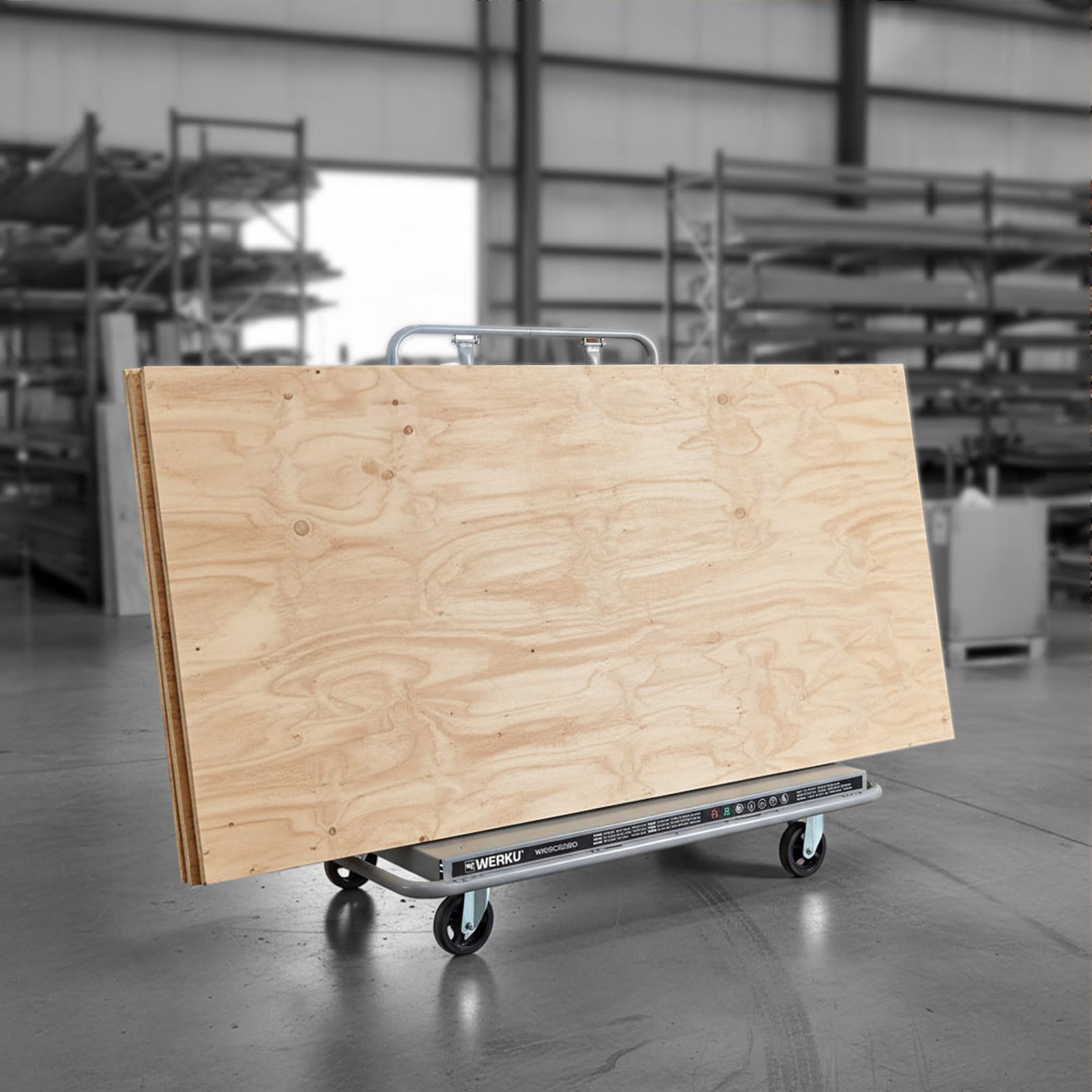 Werku WK602360, Carro Plataforma Porta Paneles-Placas, Calidad Profesional, Ruedas Caucho, Medidas Base 1060 x 320 mm, Capacidad Carga 900 kg