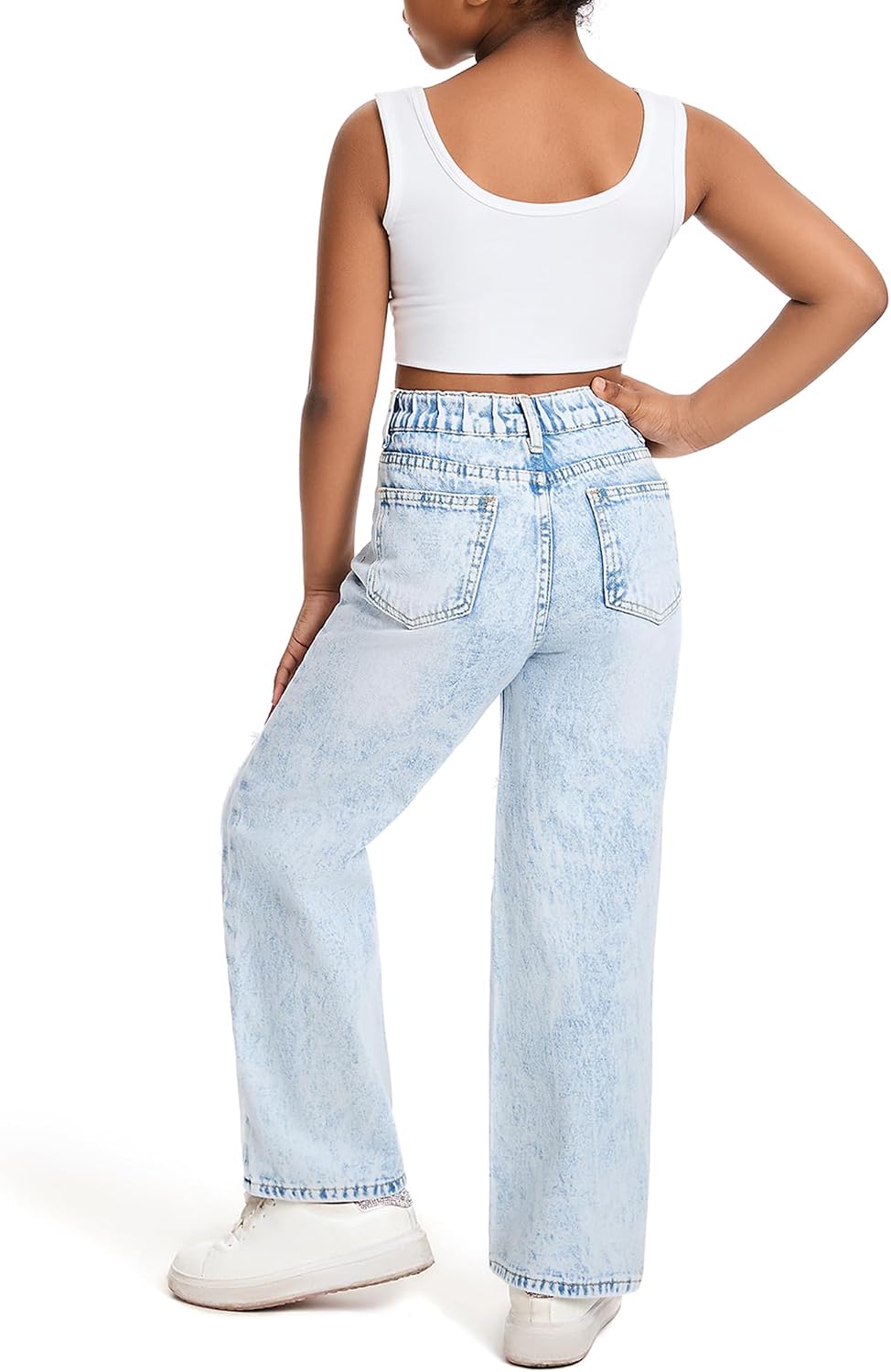 Happy Cherry Girls Jeans Straight Wide Leg Flare Denim Pants for All Seasons 5-15 Y