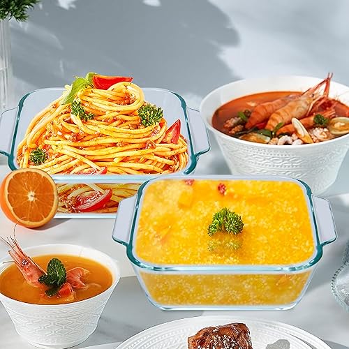 Miniatura 6 de Fuentes para Cazuela Pequeñas Paquete de 4, Fuente de Vidrio Cuadrada de 5 Pulgadas para Hornear Porciones Individuales Bandeja para Hornear para