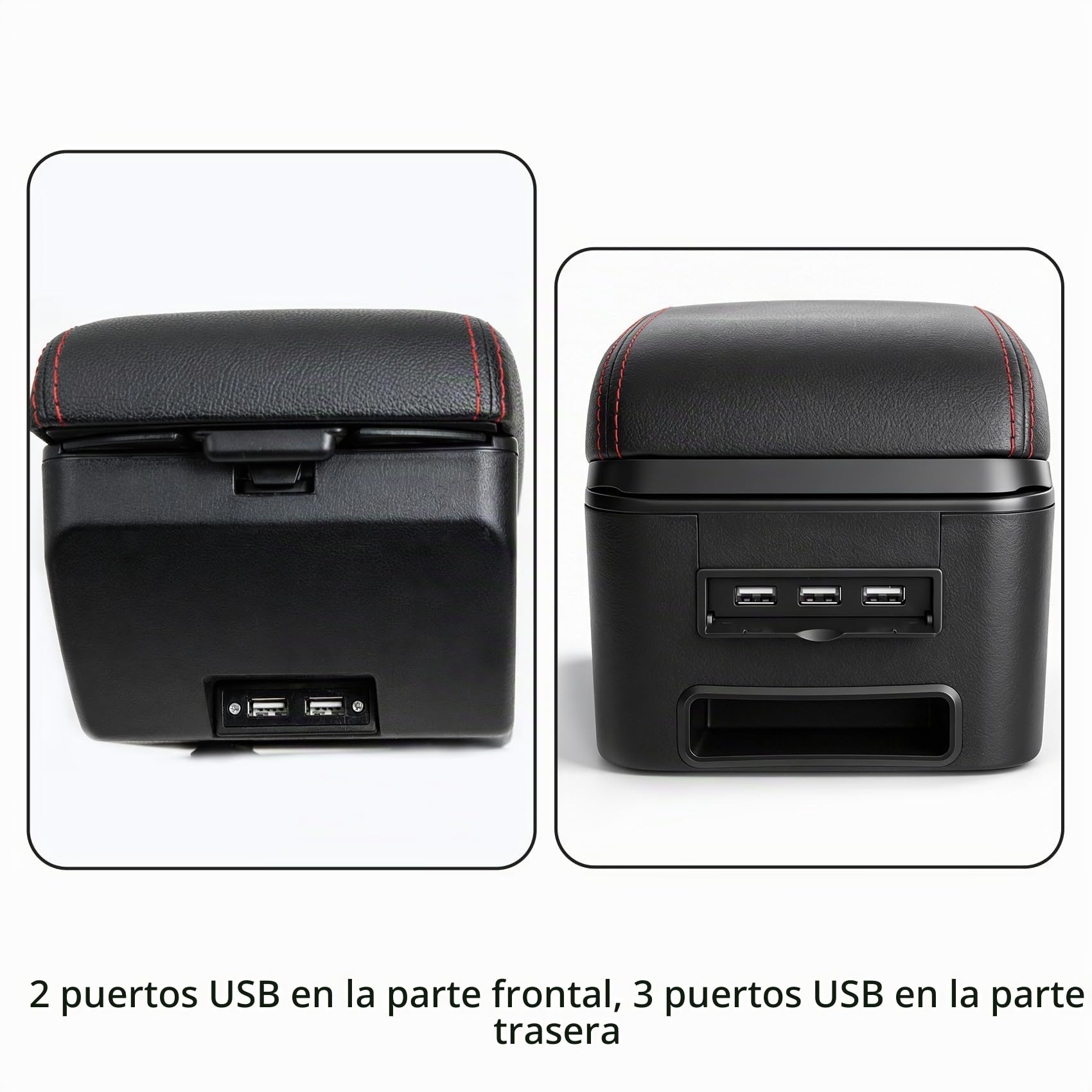 YJYWZH Apoyabrazos Para Peugeot 2008/208 2019 2020 2021 2022 Reposabrazos Doble Capa Consola Central Caja de Almacenamiento Negro