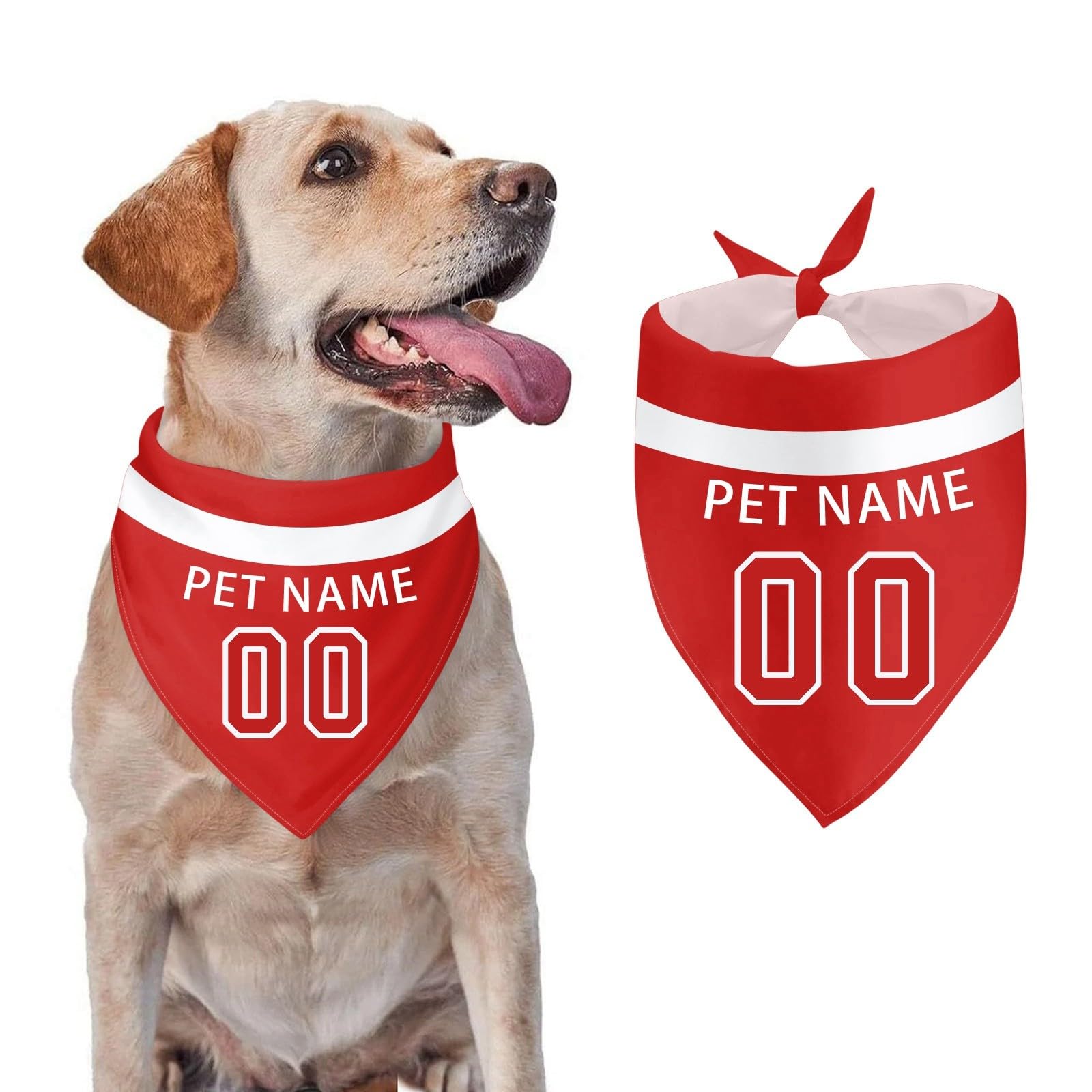 Personalised Dog Bandana with Name Number, Custom Neckerchief for Small Medium Dogs Cats, Birthday Christmas Pet Gift for Puppy (Red)