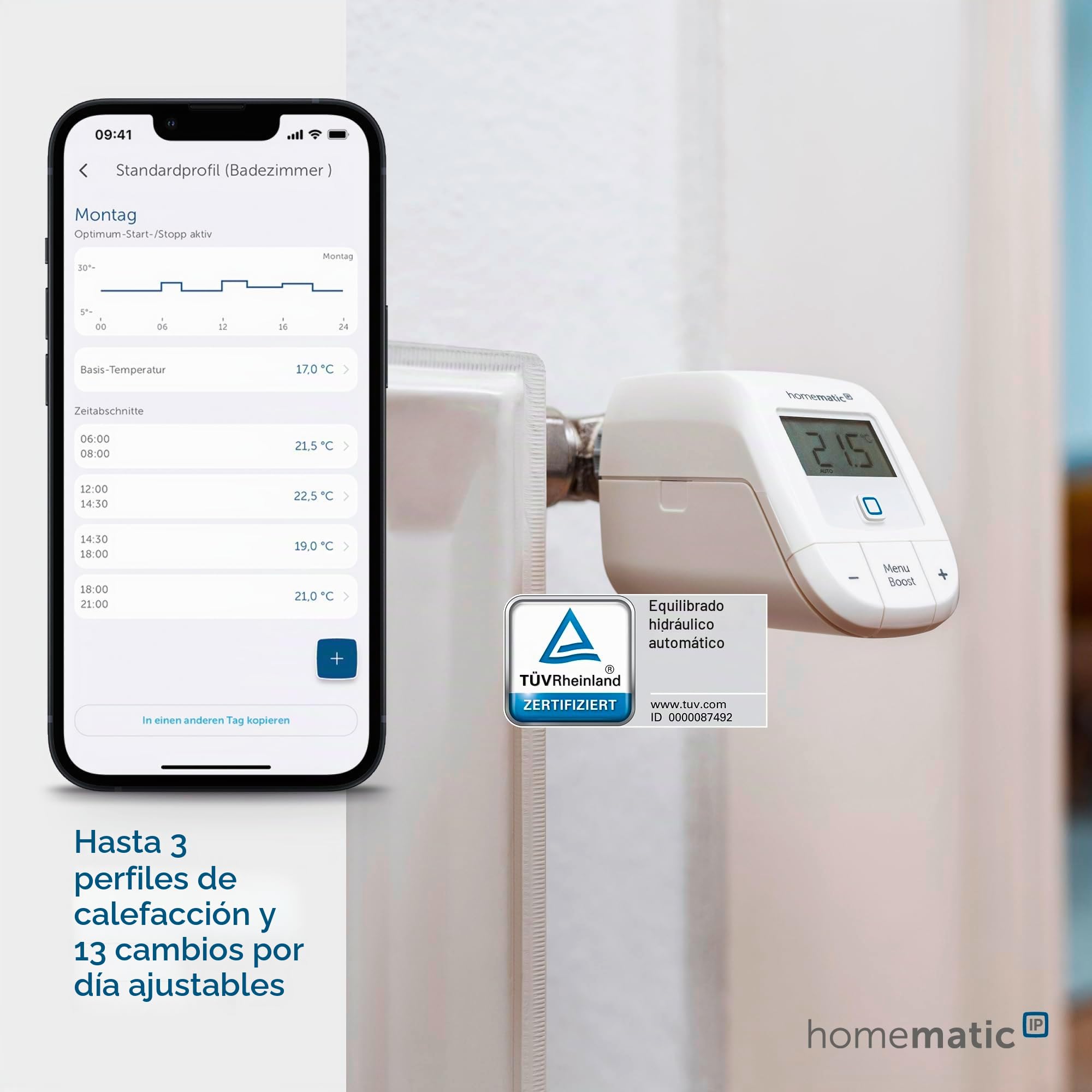 Homematic IP Smart Home 153412A3 -D Termostato Digital básico para radiador, Control Mediante aplicación, Ahorro de energía (Paquete de 5)