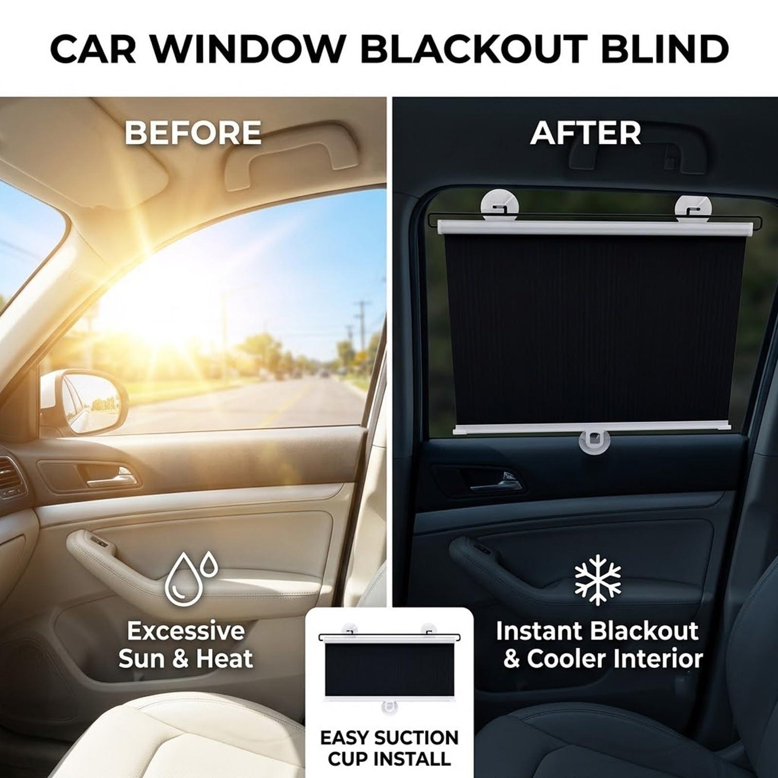 Tende Oscurante con Ventose Senza Fori Tendine Oscuranti per Finestre L 30-80cm, A 60-200cm Tende Avvolgibile Retrattile Parasole Termico Isolante Anti-UV per Auto Casa(70x200cm)