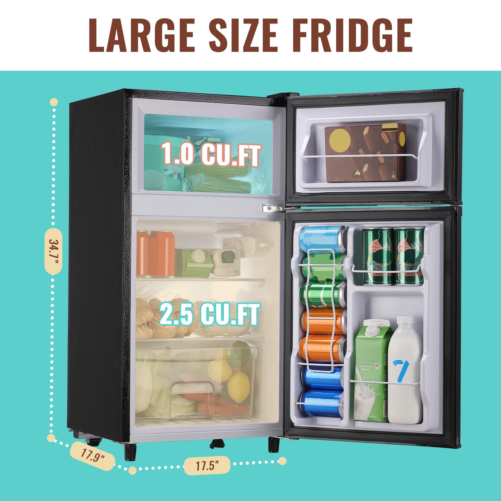 WANAI Double Door Small Refrigerator With Freezer, 5.0 Cu.Ft Large Size Fridge With 7 Level Adjustable Thermostat & Removable Shelves, Mini Refrigerator For Kitchen Apartment And Office, Silver on Fridge.com - View 2