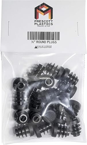 Vista 55 de Prescott Plastics Tapas de plástico acanaladas de 2 pulgadas (2.000 in) de diámetro exterior, tapas redondas de tubo de metal negro, inserciones