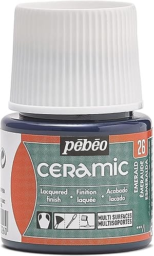 Pebeo Pintura de cerámica con efecto esmaltado, pinturas de alto brillo, opaco, color a base de aceite, botella de 1.5 fl oz, esmeralda