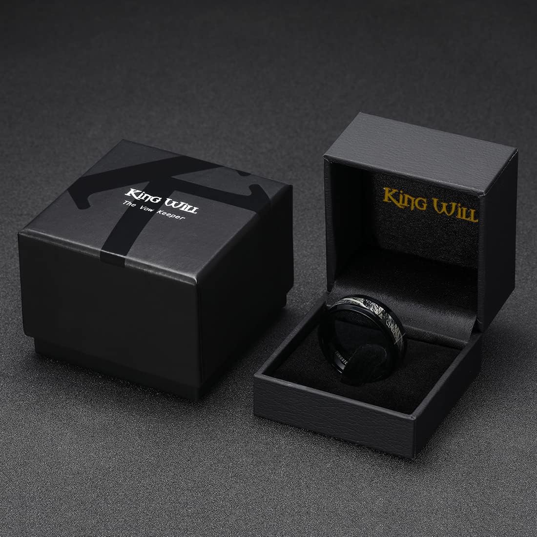 King Will 8mm Mens Black Tungsten Carbide Ring Camo Camouflage Comfort Fit Wedding Band (14.5)