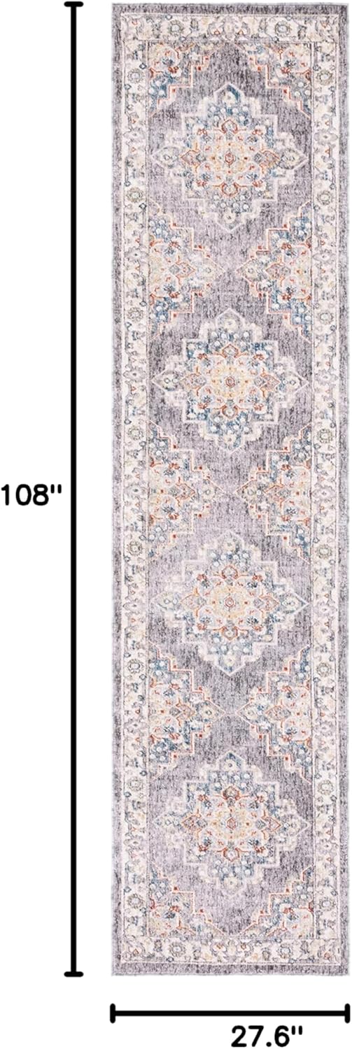 SAFAVIEH Olympia Collection Runner Rug - 2'3" x 9', Dark Grey & Beige, Oriental Medallion Design, Non-Shedding & Easy Care, Ideal for High Traffic Areas in Living Room, Bedroom (OPA208F)