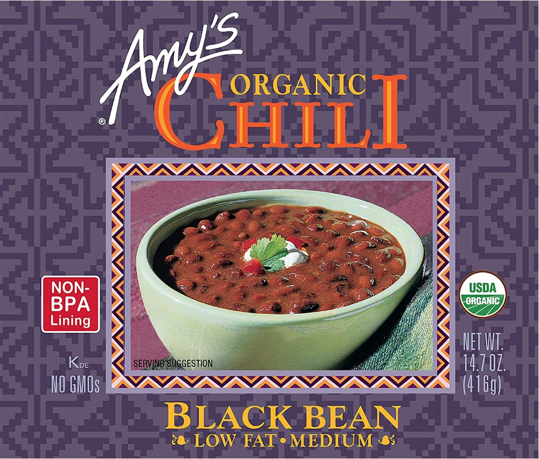 Amy's Organic Chili, Vegan Medium Black Bean Chili, Gluten Free, Low Fat and Gluten Free, 14.7 Oz (6 Pack)
