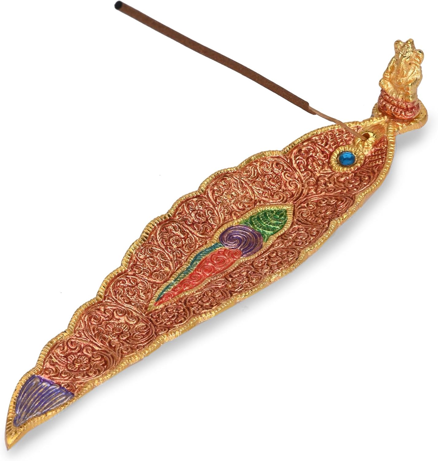 GELLON Aluminium Incense Holder & ash Catcher agarbatti Stand Featuring Ganesh Figurine (9x2 inch, Gold) (Pack of 1, Royal Copper Finsih)