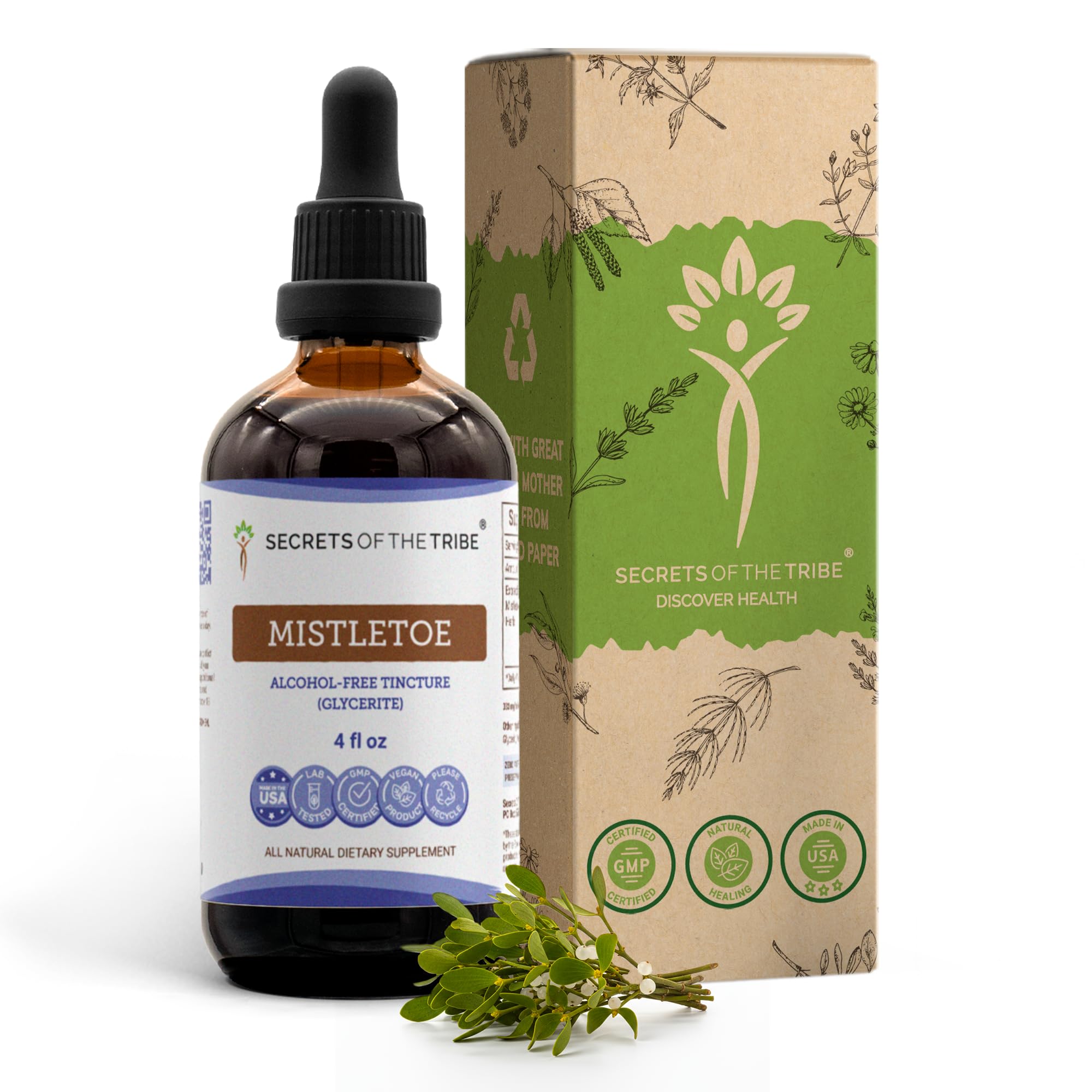 Secrets of the Tribe Mistletoe Tincture Alcohol-Free Liquid Extract, Mistletoe (Viscum Album) Dried Herb (4 FL OZ)