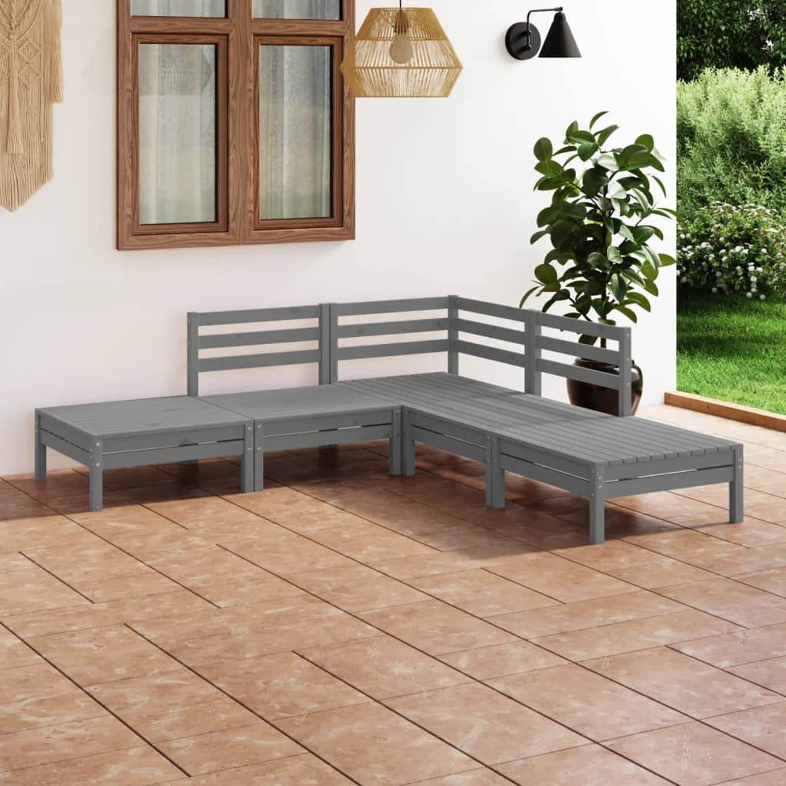 Ensemble de meubles de jardin 5 pièces Homgoday en pin massif gris pour aménagement extérieur