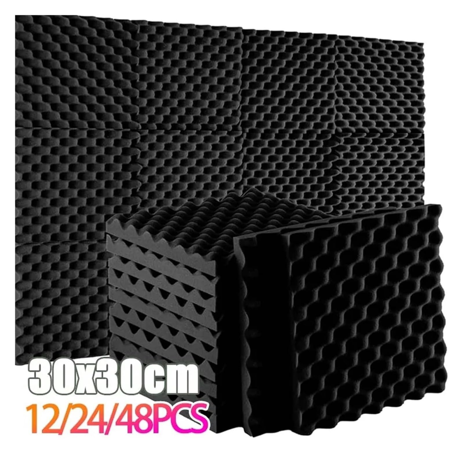Panele dźwiękochłonne, 12-48 szt. Samoprzylepne dźwiękoszczelne panele ścienne Płytki z pianki akustycznej Redukcja hałasu(Black 24PCS)