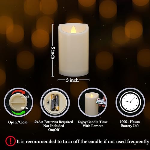Miniatura 2 de Velas sin llama de 3" x 5" pulgadas para exteriores que funcionan con baterías, con control remoto y temporizador, velas LED parpadeantes de pilar
