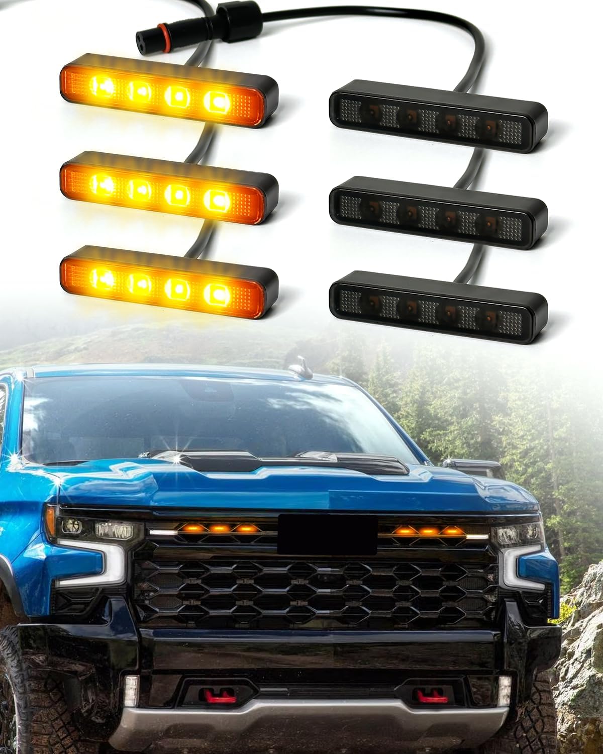 6Pcs LED Amber Grill Light for 2023 2024 Chevrolet