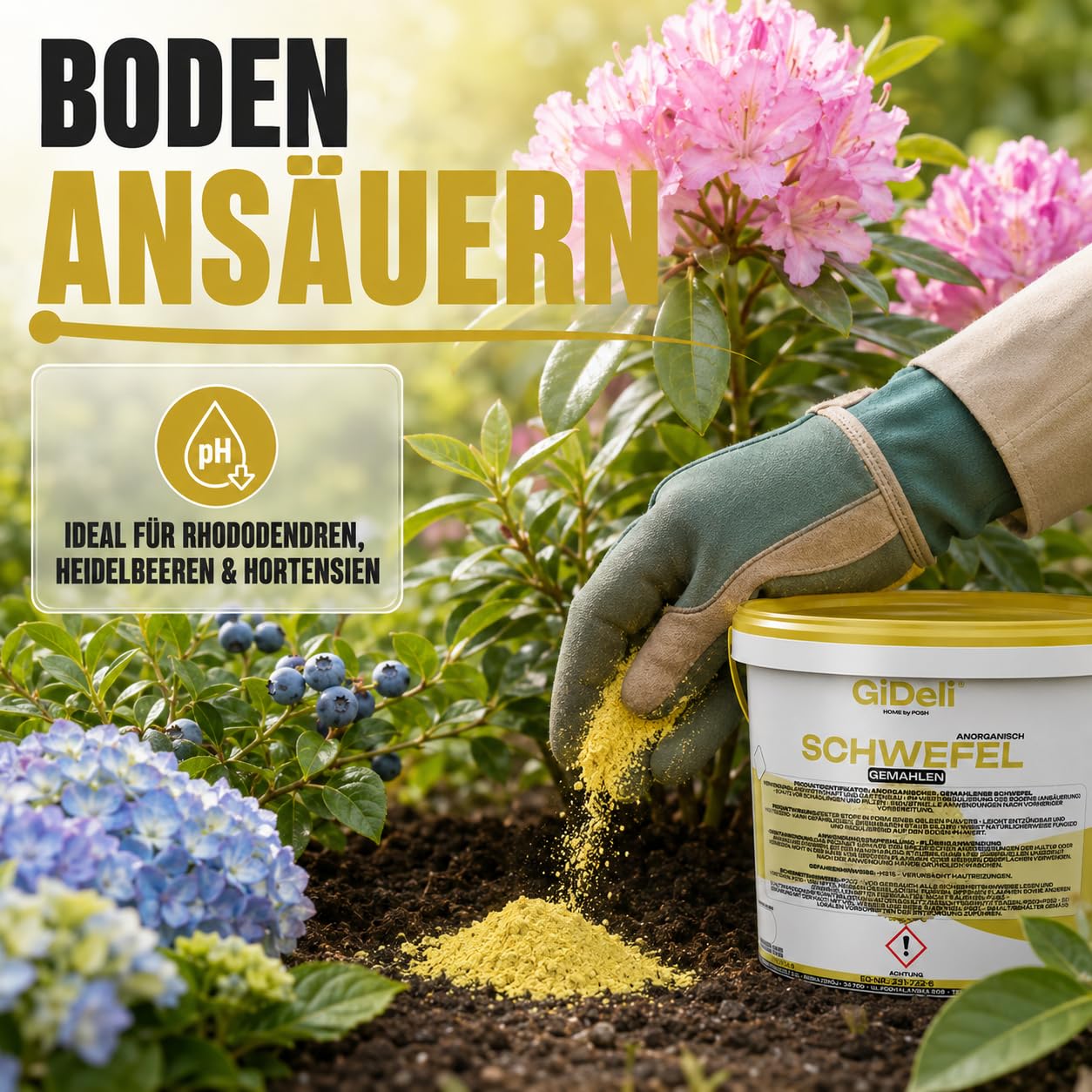 GiDeli Azufre en polvo 5 kg inorgánico 99,9% fino para la industria cosmética cuidado del suelo plantas azufre en cubo