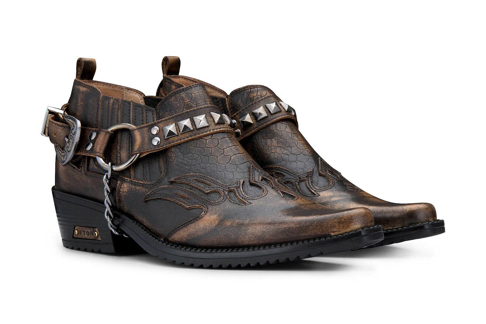 Infinity Leather Herrenstiefel Echtleder Cowboy Tanzen Schuhe Metalschnalle Krokodilmuster Punk RCK Still