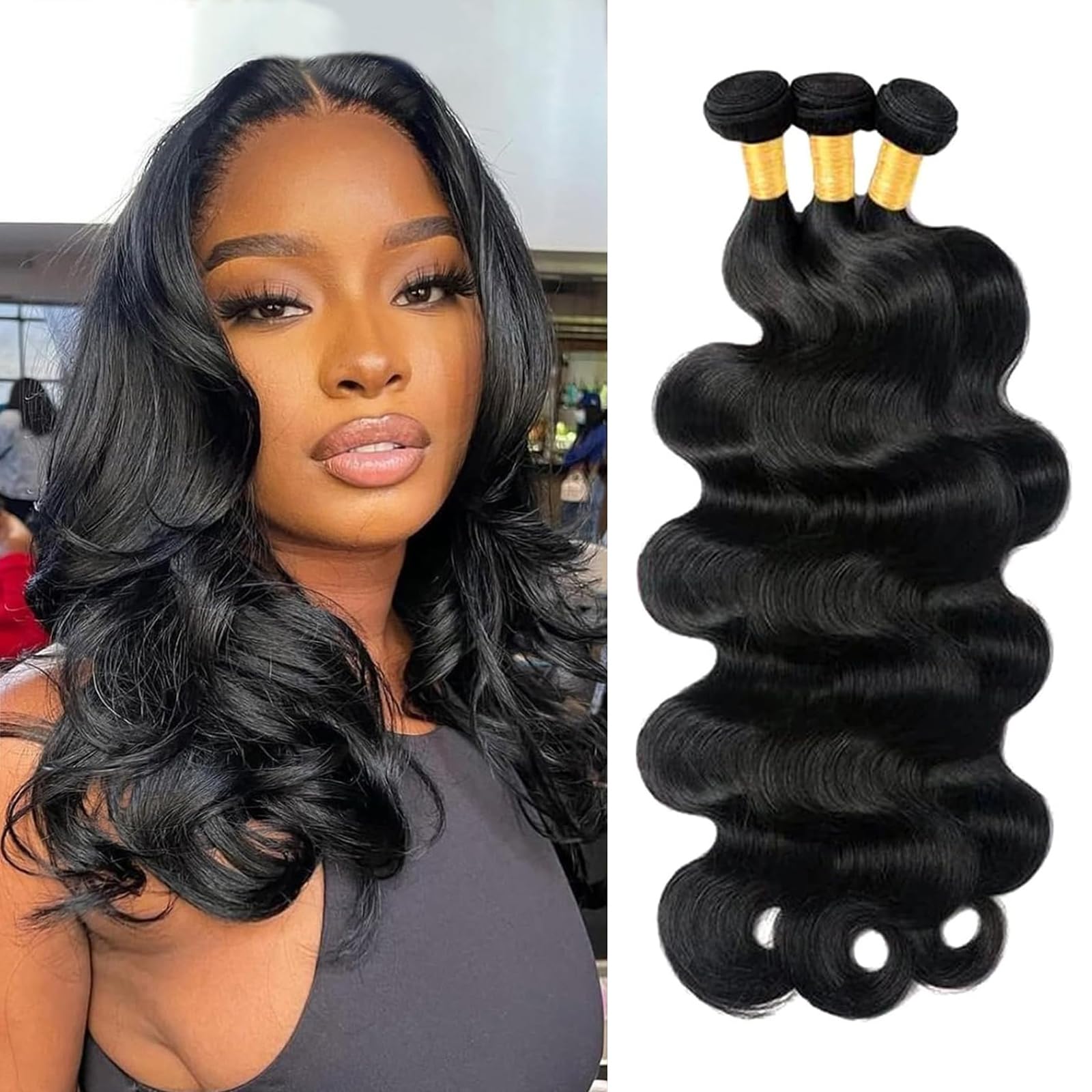 Body Wave Human Hair 3 Bundles 14 16 18 inch 100% Unprocessed Brazilian Virgin Human Hair Bundles Body Wave Hair Extensions Brazilian Weave Bundles for Women Natural Color
