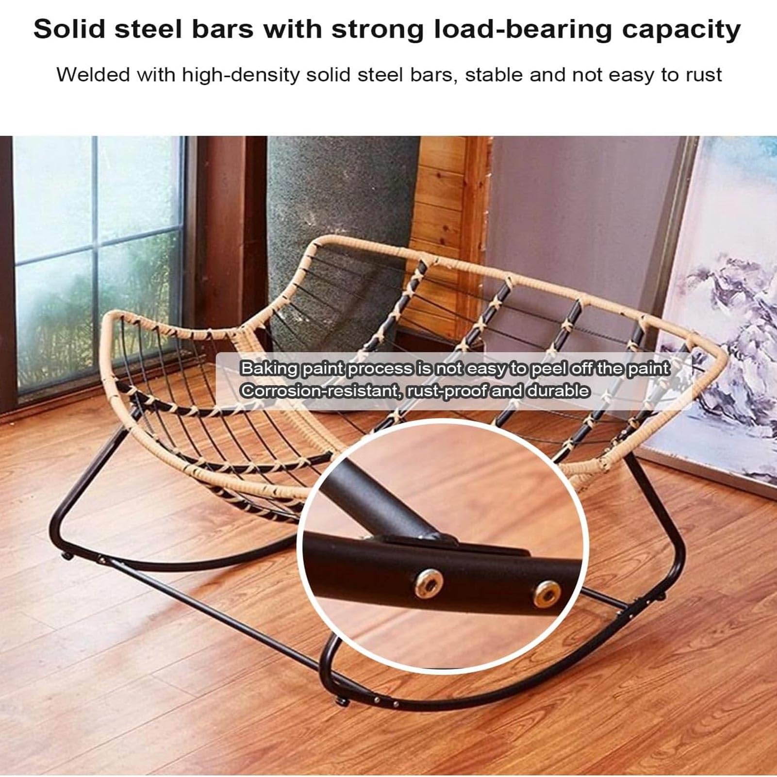 Krzesło bujane na zewnątrz, wygodne, ergonomiczne, wiklinowe, wewnętrzne, rattanowe, wiklinowe, krzesło wypoczynkowe z miękkim, grubym Cushio, do salonu, sypialni, czytelni (pomarańczowy)