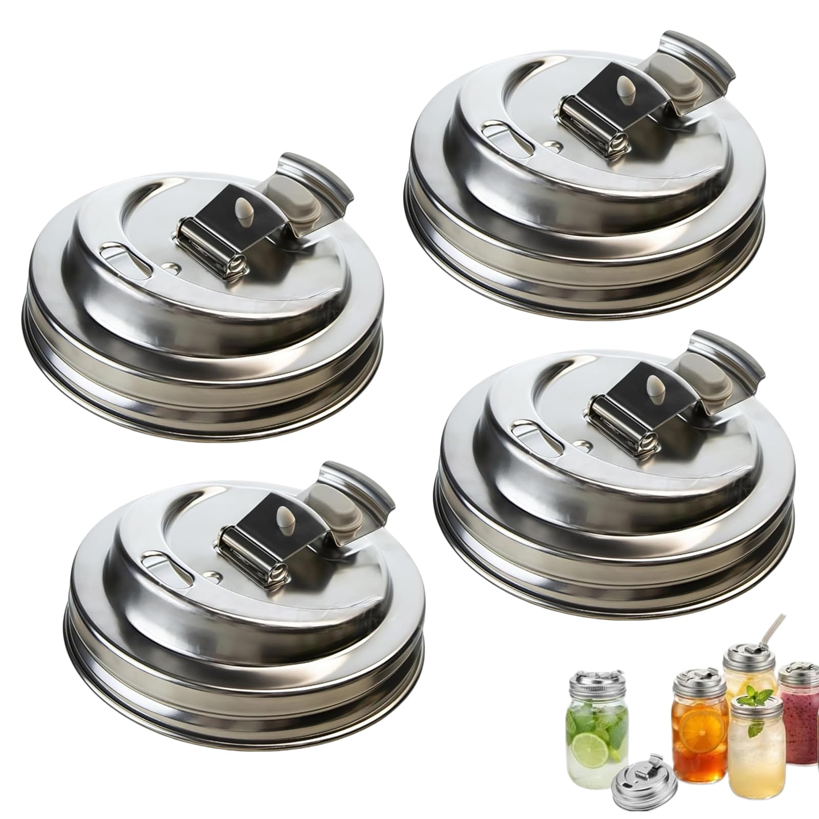 Mason Jar Coffee Lid with Straw Hole, Stainless Steel Wide Mouth Mason Jar Drinking Lids, Reusable Leak Proof Airtight Jars Cap Cover for Iced Coffee Drinking Beverage Storage
