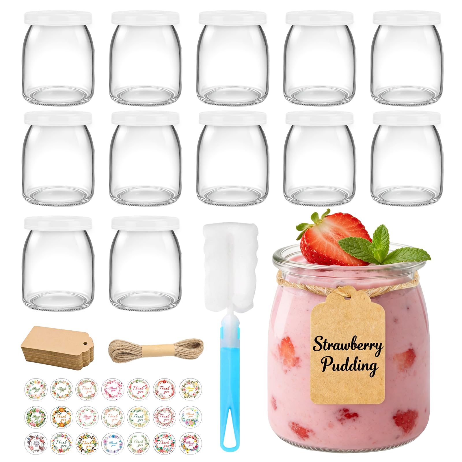200 ml Vasetti per Yogurt con Coperchio,Confezione da 12 Bicchieri da Dessert Trasparenti In Vetro, Barattoli da Dessert con Coperchio per Gelatina,yogurt,Miele,Mousse,Dessert