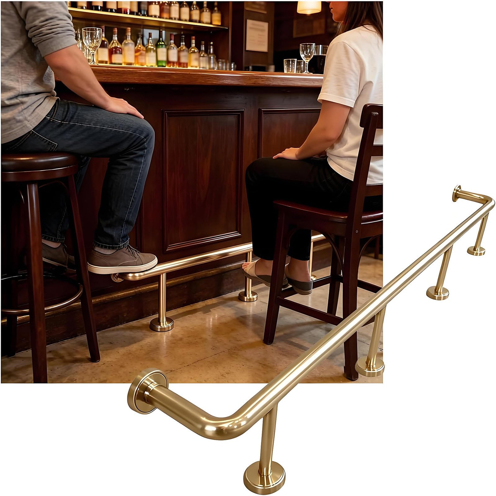 Kit poggiapiedi da Bar, Tubi in Acciaio Inox Spazzolato o Ottone Dorato 300cm/9.8ft(2Section)-Gold