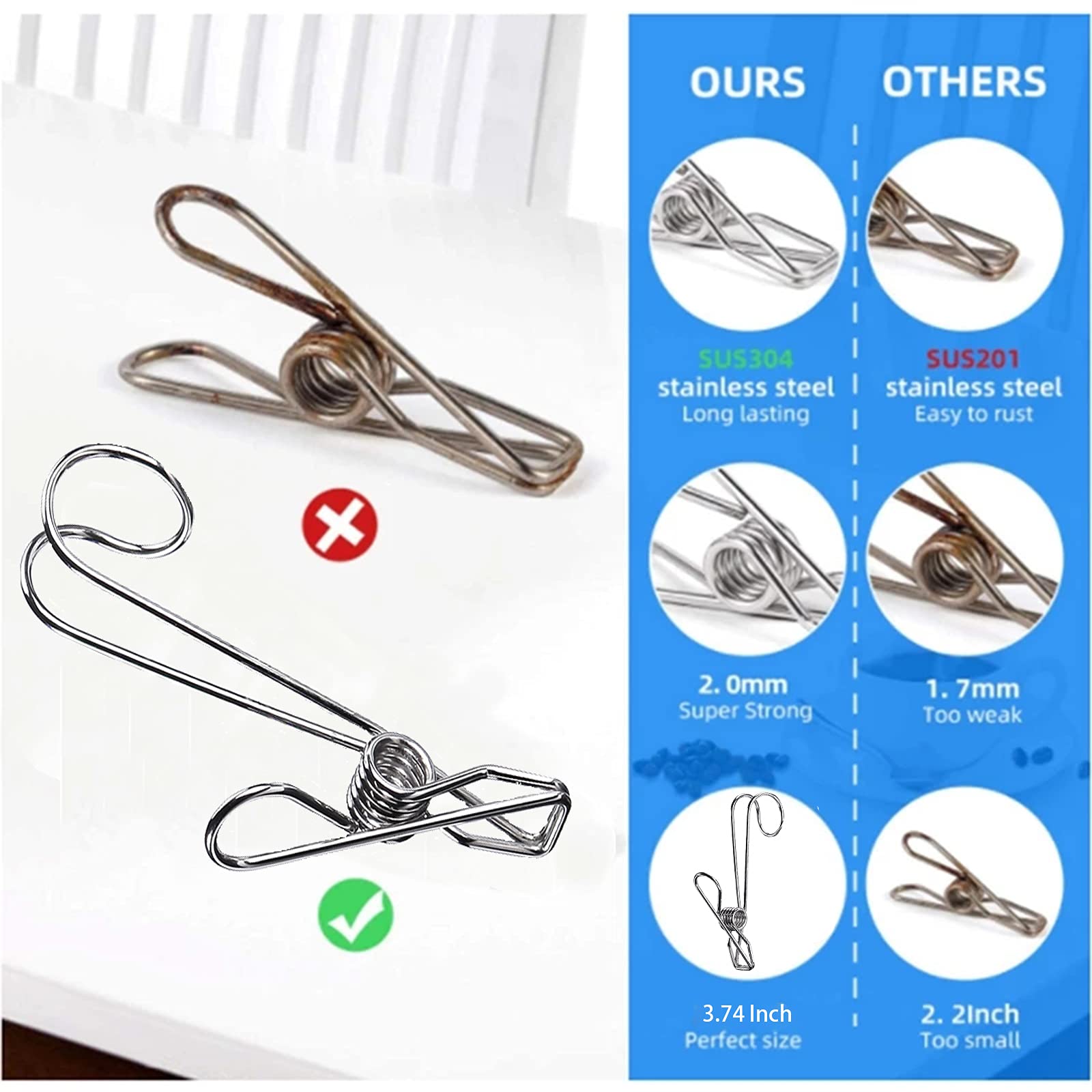 Clip a coda lunga in acciaio inossidabile da 4 pezzi con ganci