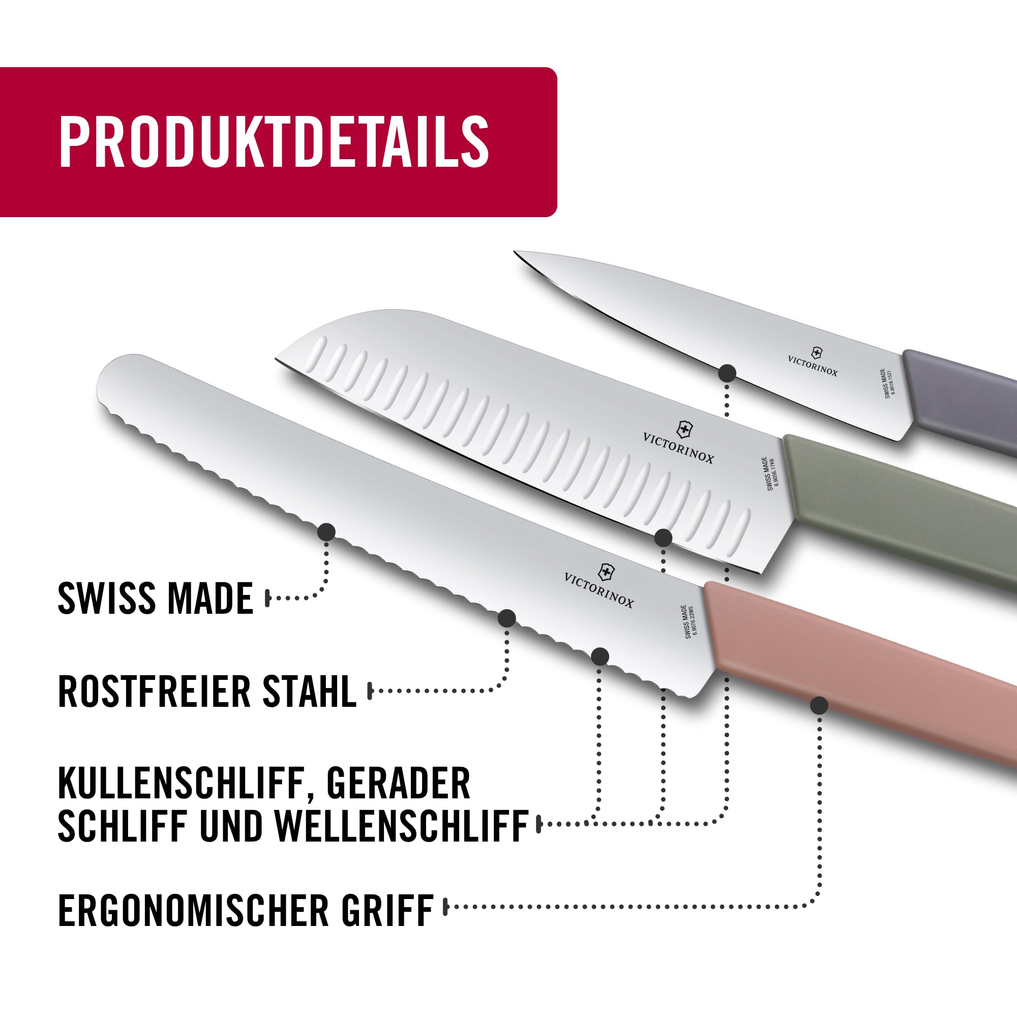Victorinox Swiss Modern Messerblock mit 6 Messer Gefüllt, 6-teilig, Küchenmesser-Aufbewahrung, aus Holz, mehrfarbig