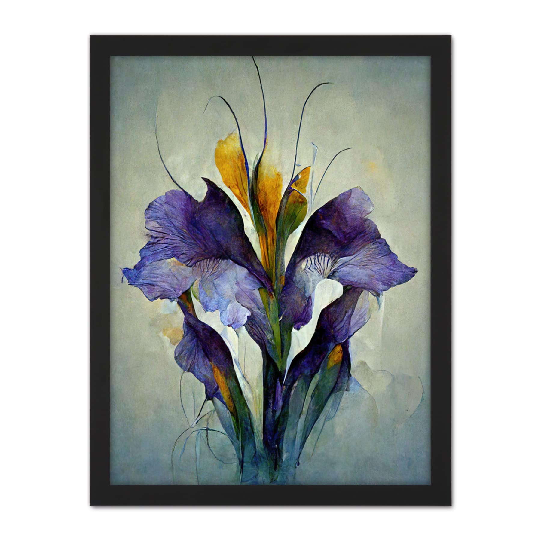 Doppelganger33 LTD Iris Bouquet Modern Watercolour Artwork Framed Wall Art Print 18X24 Inch