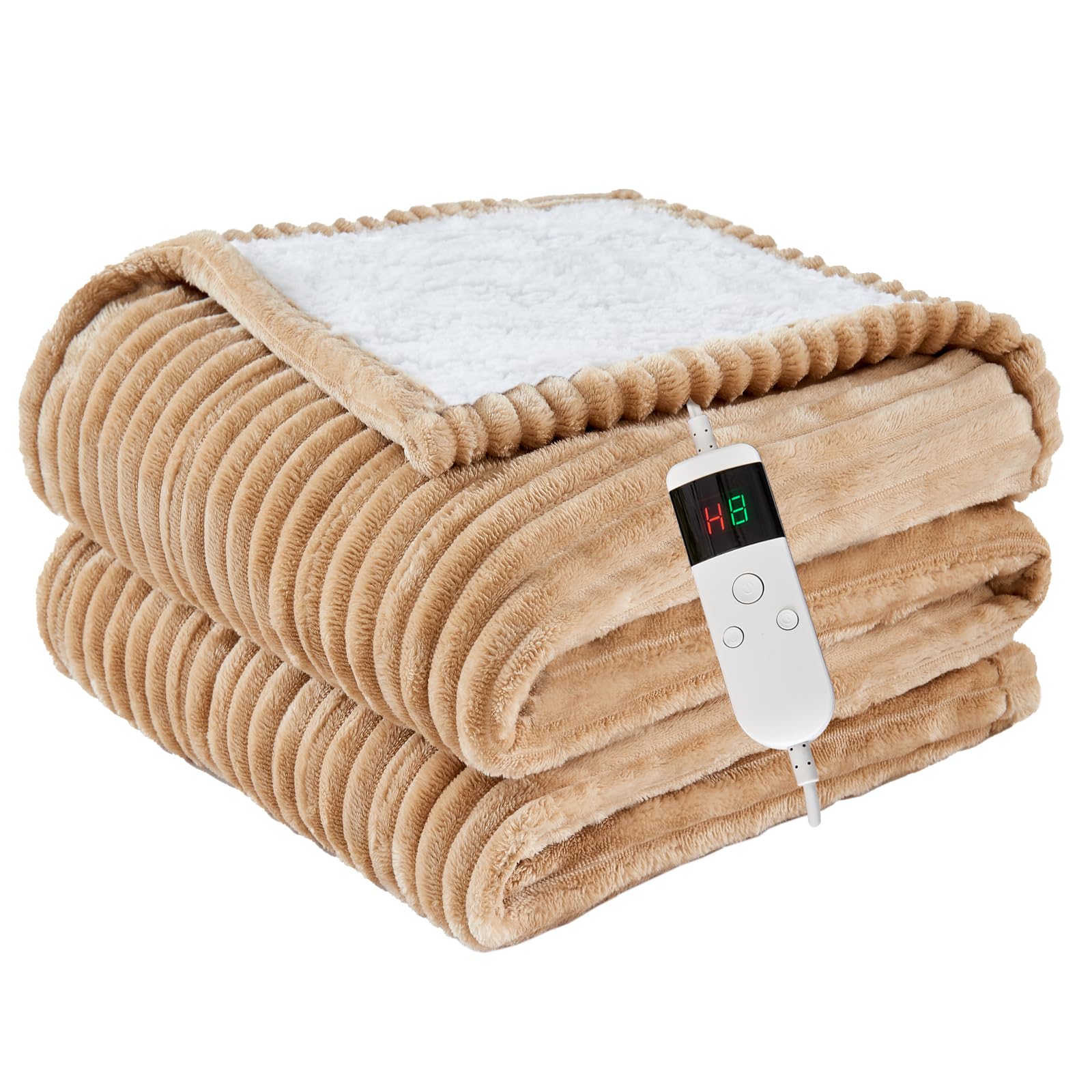 Heated Blanket Electric Full, Soft Flannel Heating Blanket with 8 Hours Auto Off 10 Fast Heating Levels Machine Washable Sherpa Heated Blanket with Overheating Protection