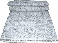 Vista 1 de YUVANCRAFTS Colcha tradicional india Kantha pesada de algodón puro, colcha blanca tamaño Queen
