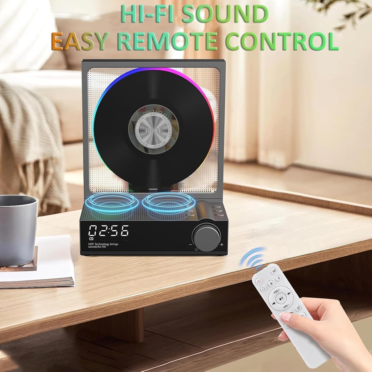 Lettore CD portatile con Bluetooth 5.3, altoparlanti HiFi, luci RGB, telecomando, supporta MP3 WMA WAV AAC APE FLAC per uso domestico
