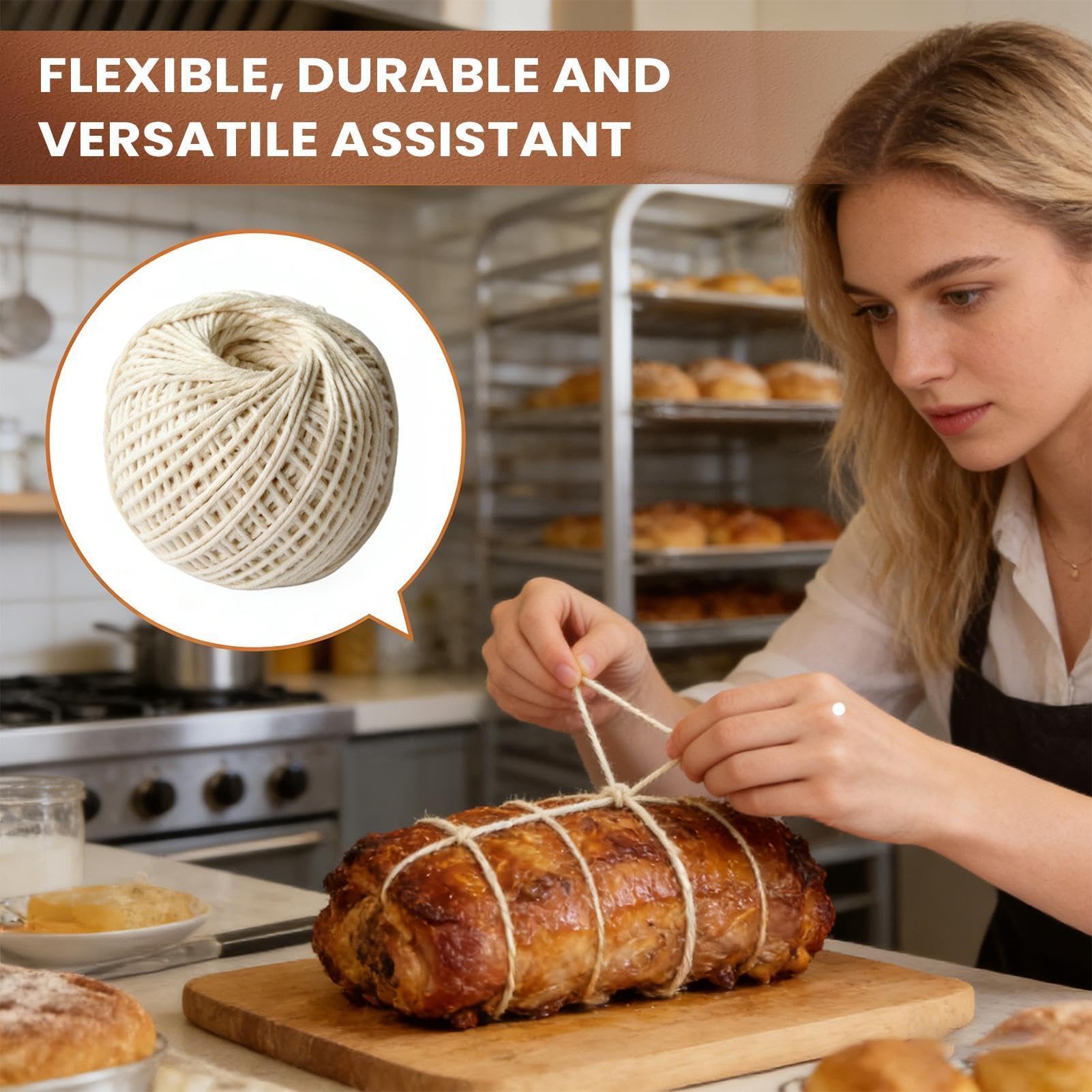 Generico Spago da Cucina – Filo di Cotone Resistente da 85 M | Spago da Macellaio in Cotone – Spagu da Forno Sicuro per Alimenti per Carne, Arrostire Tacchini, Avvolgere, Giardinaggio E Artigianato