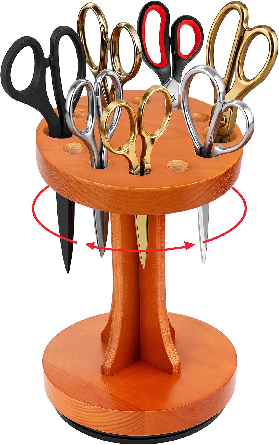 Coolrunner Wooden Rotating Scissor Holder 360° Rotating Hair Scissors Holder with 12 Holes Salon Hair Stylist Container Stand for Barbershop Grooming Tool Storage Shear Holder for Stylist