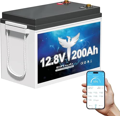 12V 200Ah LiFePO4 Lithium Battery with 2560Wh Energy, Built-in 200A