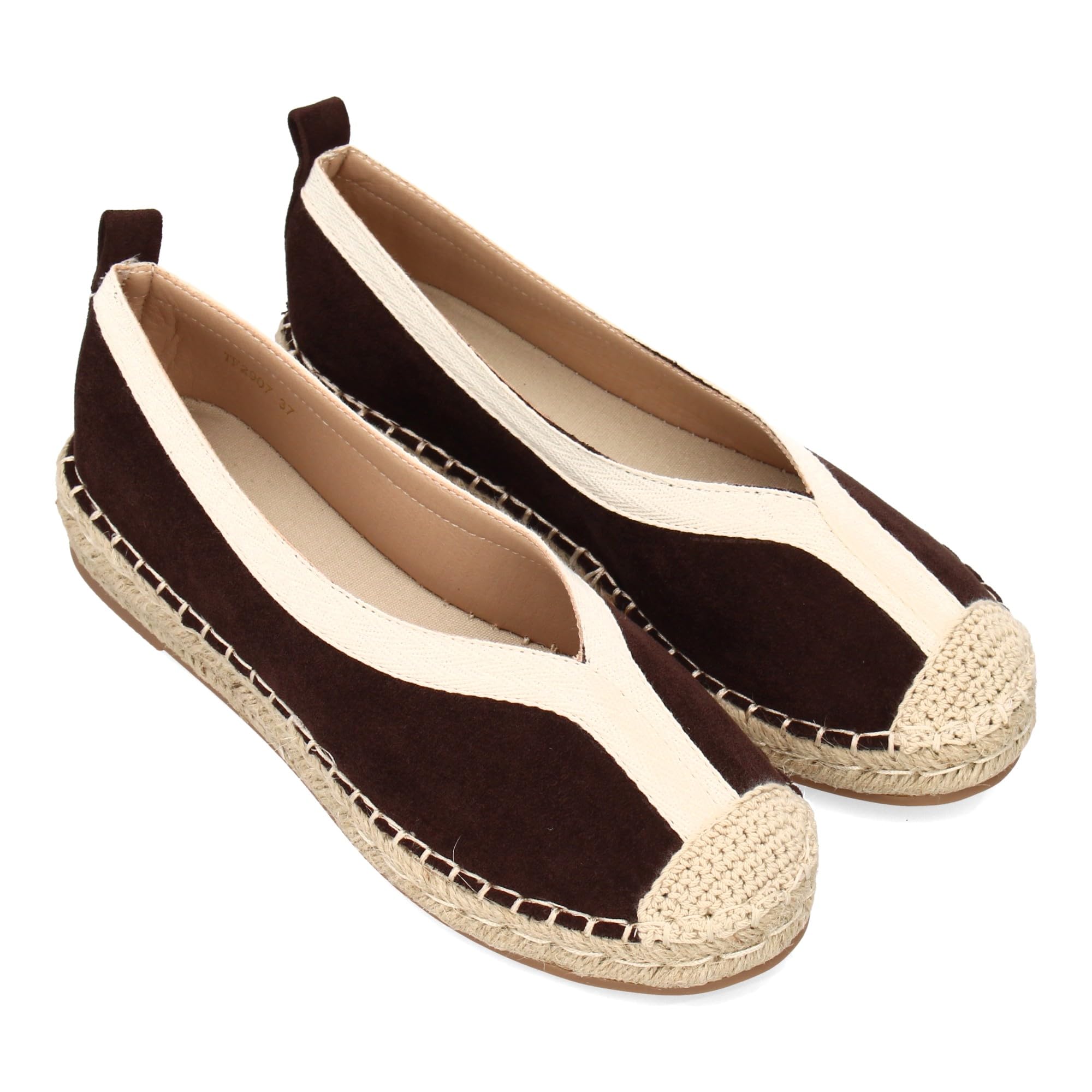 shoes&blues.es Alpargata Plana de Estilo Tradicional para Mujer, Punta Cerrada, sin Cierre. Suela Acolchada y Cuna Comoda, Ribete y la Suela de Yute, Ideal Primavera Verano.