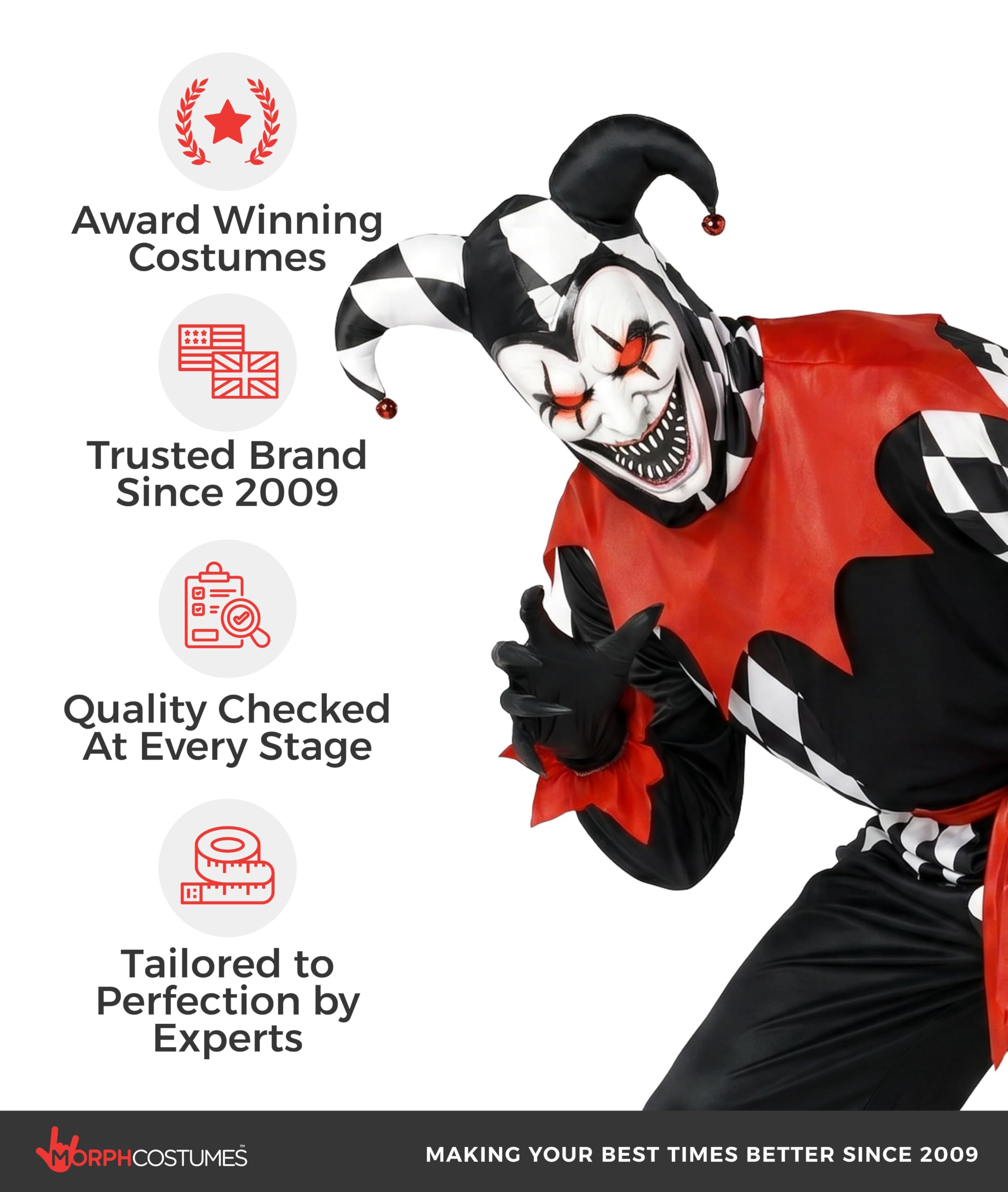 Morph Deguisement Arlequin Homme, Costume Bouffon Halloween Homme