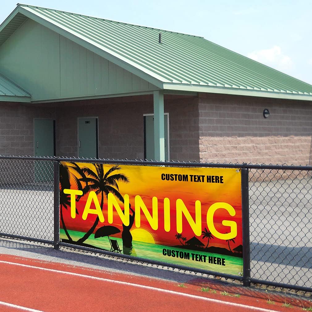 Custom Vinyl Banner Multiple Sizes Tanning Business G2 Salon & Spa Outdoor Weatherproof Industrial Yard Signs 4 Grommets Personalized Text Here 24x36Inches
