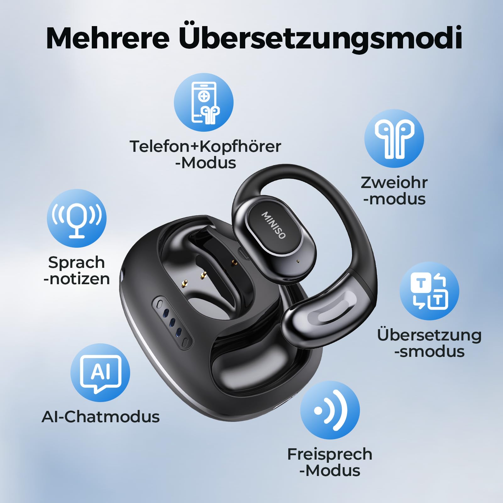 MINISO MS156 AI Kopfhörer Übersetzer, 3-in-1 Echtzeit Übersetzungskopfhörer, 134 Sprachen Ohrhörer
