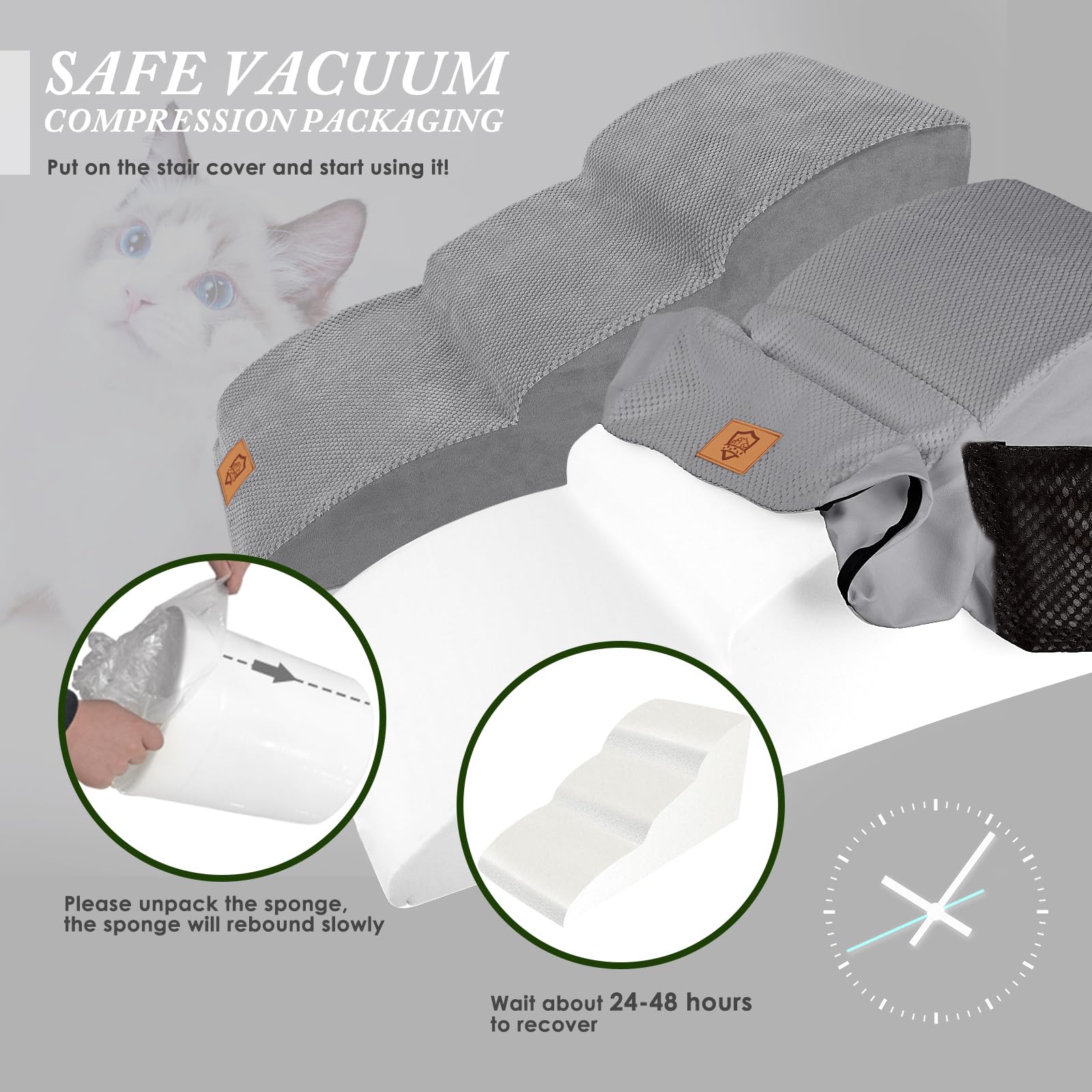 Myiosus Scale per Cani di Piccola Taglia, Portatile Scaletta per Cani 3 Gradini, Allungare Passaggi, Antiscivolo Scala per Gatti con Rivestimento in Tessuto Rimovibile, con 1 Rotolo di Lanugine