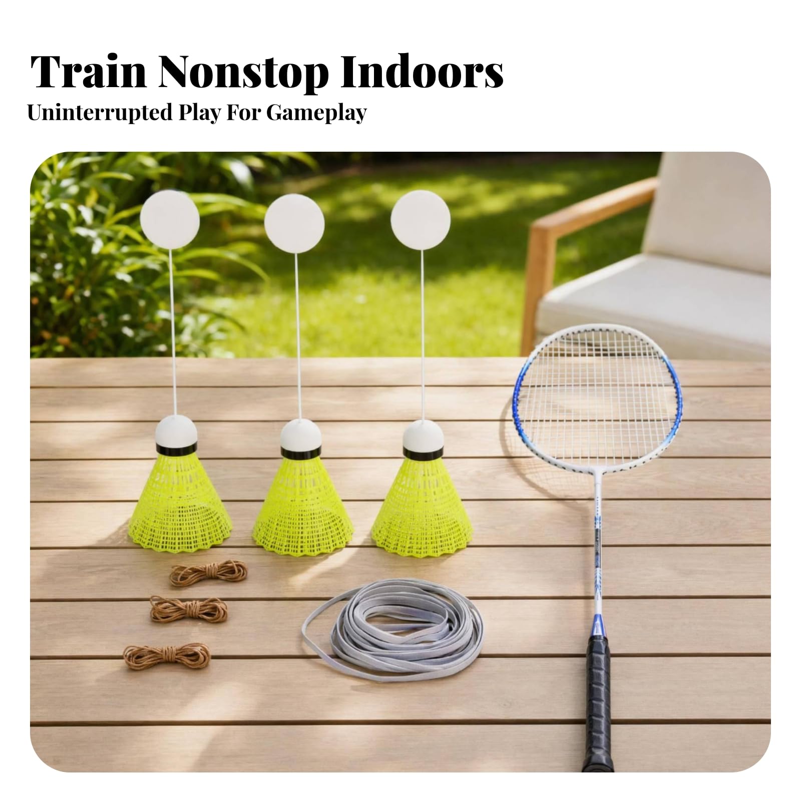 Bambini Badminton Kit Allenamento in Solitaria a Sospensione Volano con Ganci Montaggio a Soffitto Materiale Plastica Nylon