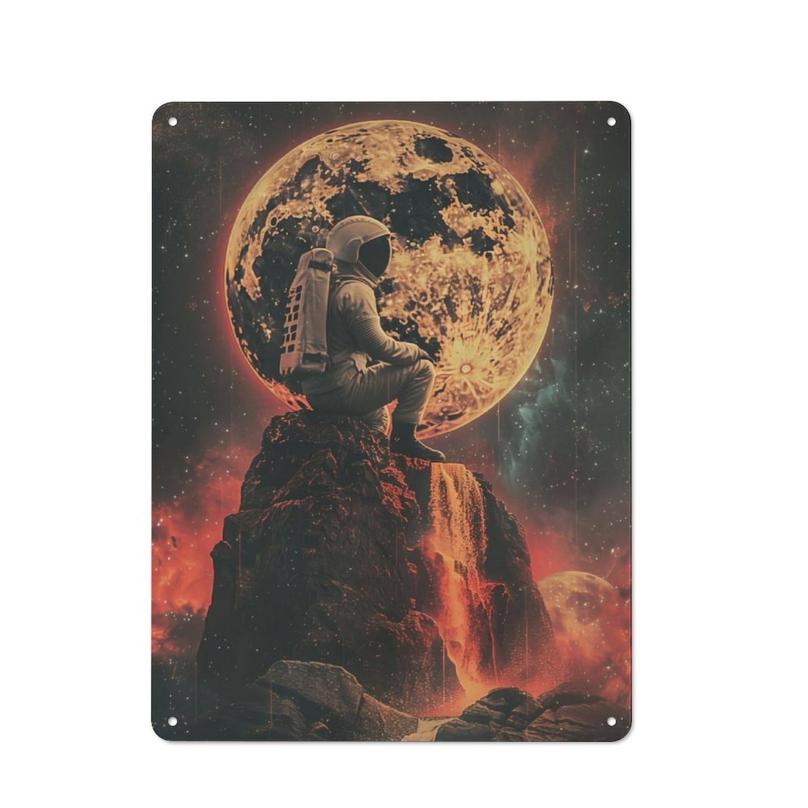 Junmoney Astronaut Lost In Space Rustic Tin Wall Plaque 40X30cm For Living Room Wall, For Kitchen, Dining Room And Home Bar Wall Decor