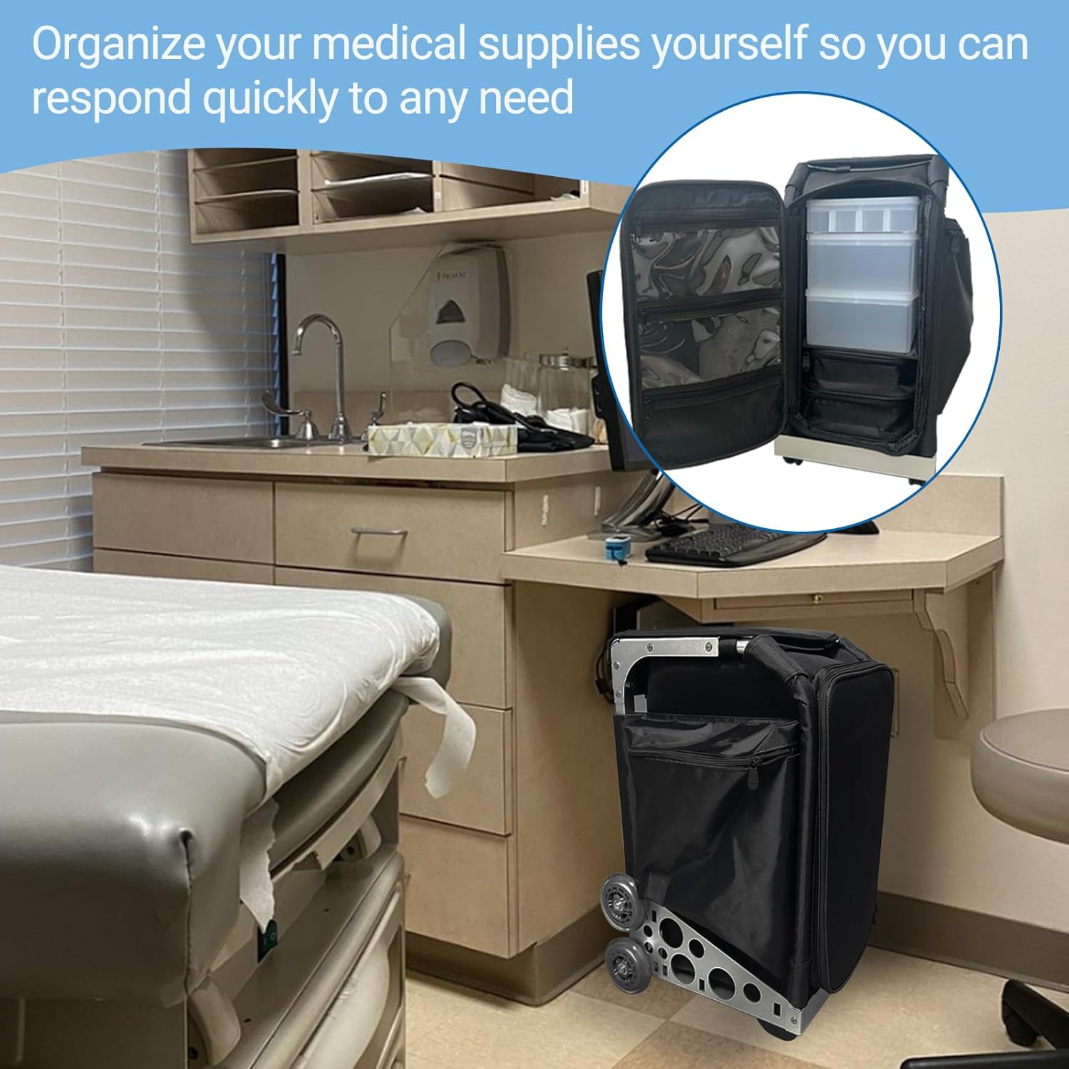 Modular Medical House Call Case – Professional Doctor Visit Rolling Storage Cart for Clinics, Physicians & Veterinary Use, Aluminum Alloy, 13.2" L x 10.2" W x 21.7" H