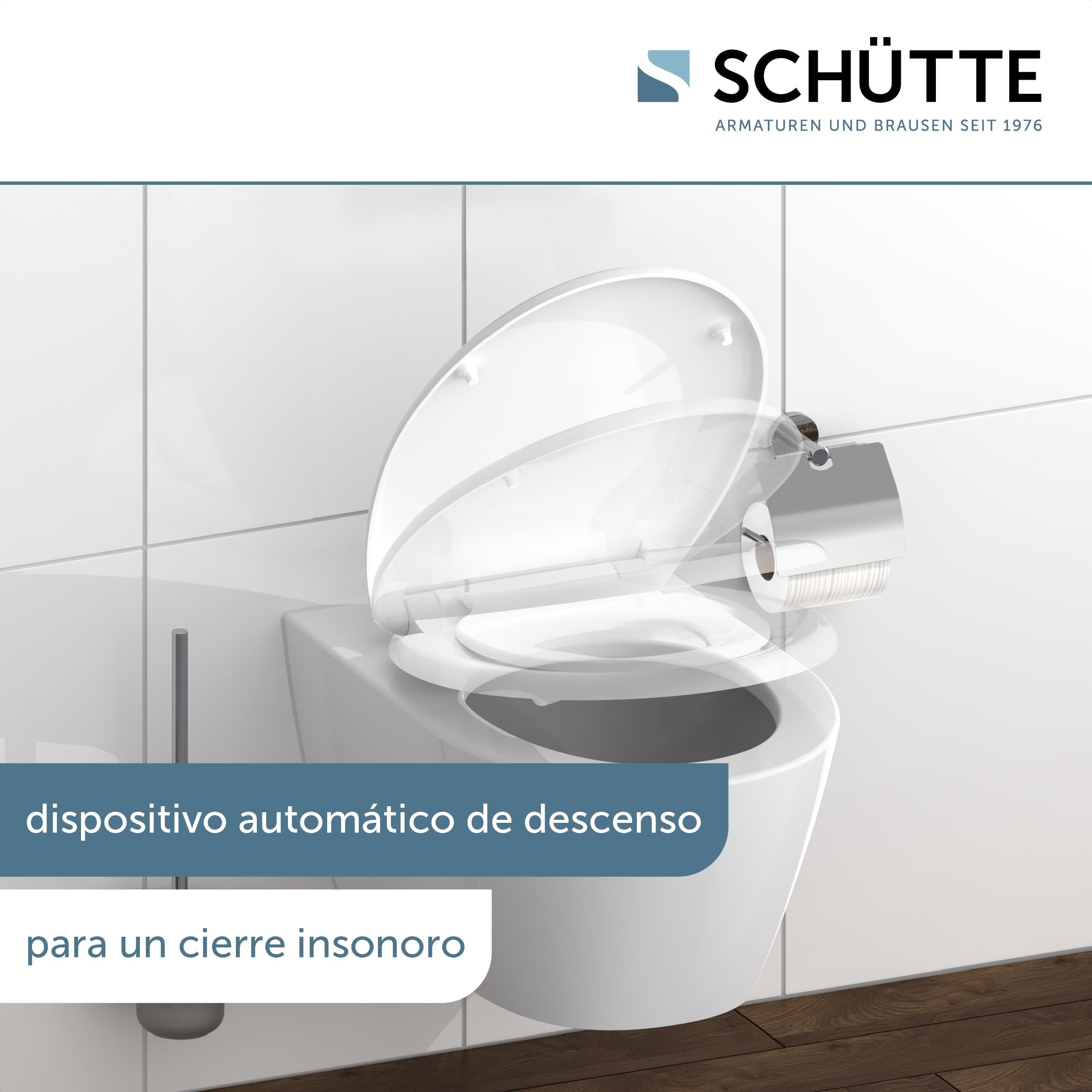 SCHÜTTE Family White 82940 - Asiento de inodoro de Duroplast con sistema de descenso automático y función desmontable, compatible con la mayoría de inodoros
