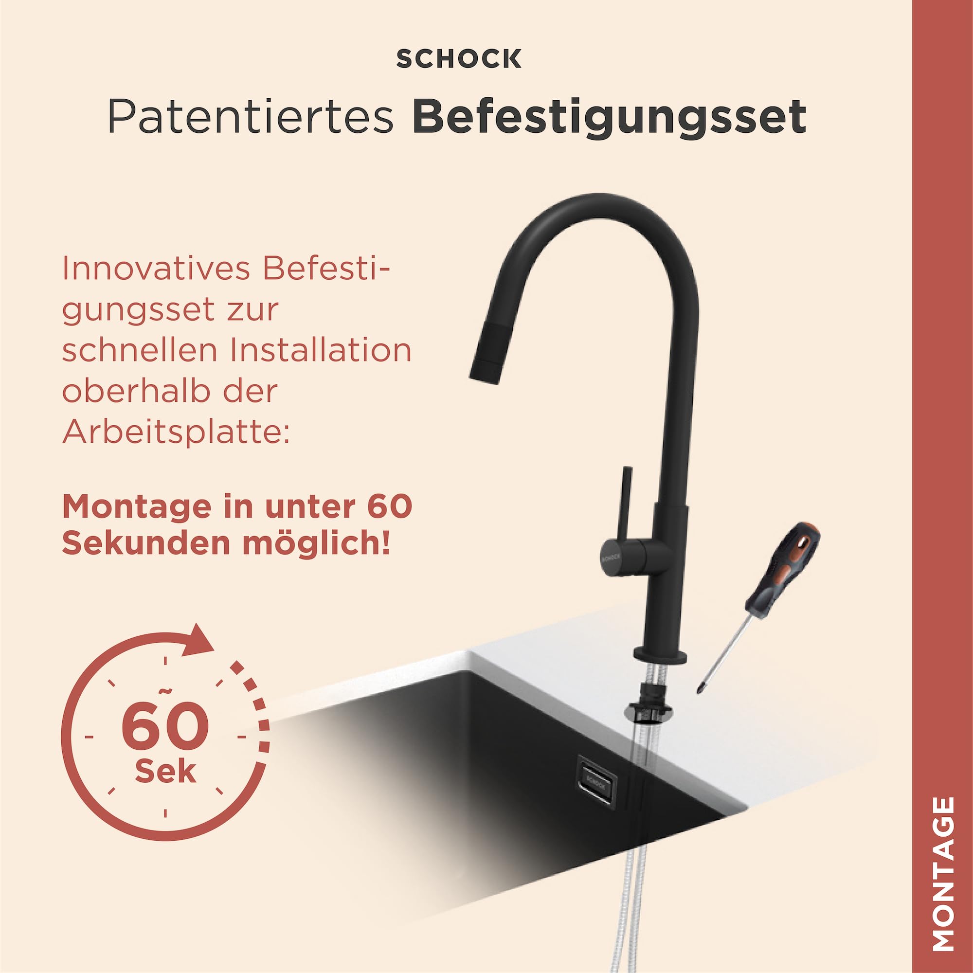 SCHOCK Wasserhahn Küche Talia Edelstahl | Küchenarmatur mit herausziehbarer Brause für Spülbecken und Waschbecken | Hochdruck Armatur Küche passend für Einbauspüle und Küchenspüle mit Mischbatterie