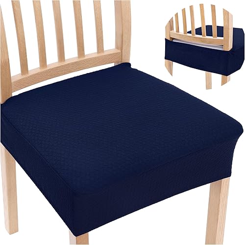 Smiry Juego de 6 fundas de asiento elásticas de jacquard para sillas de comedor, extraíbles y lavables, sin fundas traseras, color azul federal