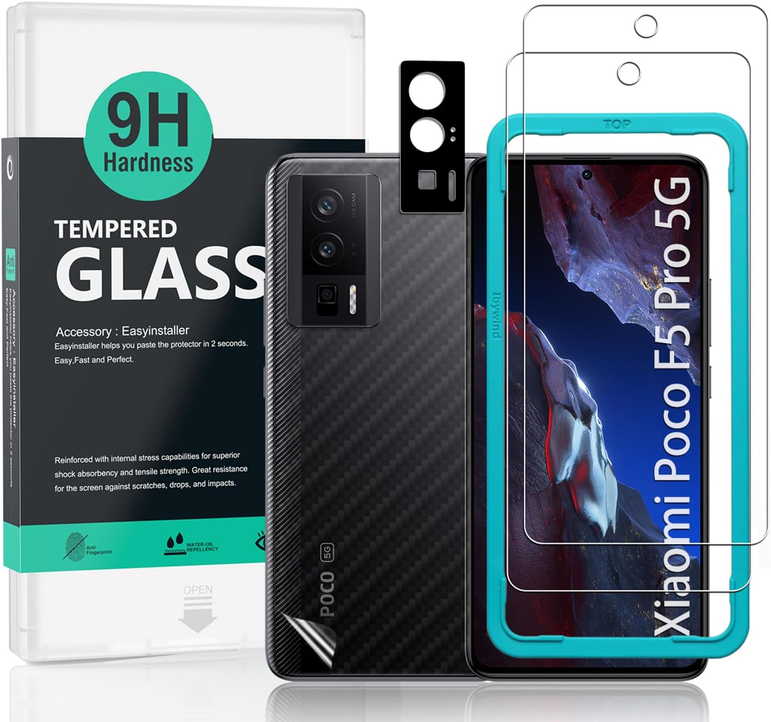 Ibywind Screen Protector For Xiaomi Poco F5 Pro 5G 6.67"[2 Pack],9H Hardness Tempered Glass,With 1Pc Camera Lens Protector,Easy to Install